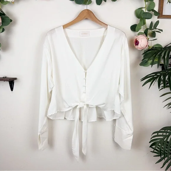 Sancia Front Tie White/Ivory Blouse Top Like New One Size - Picture 2 of 6